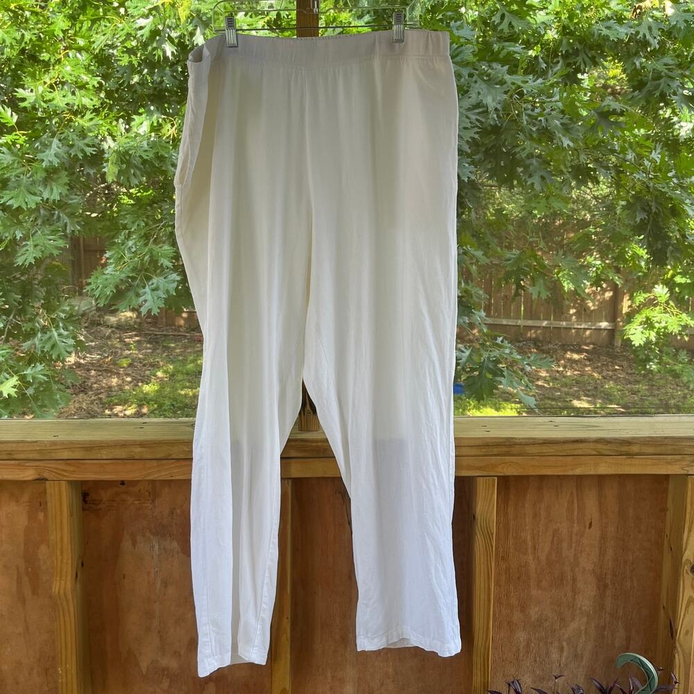 Woman Within White Linen Blend Pleated Pull On Trousers Size 26W Tall
